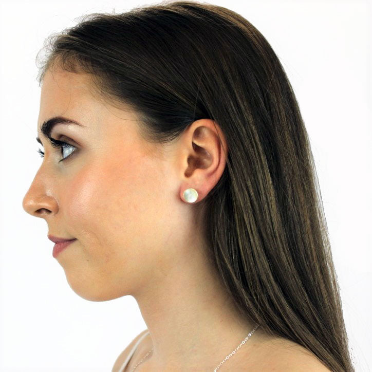 Boucles d'oreilles rondes en argent sterling et nacre de 10 mm