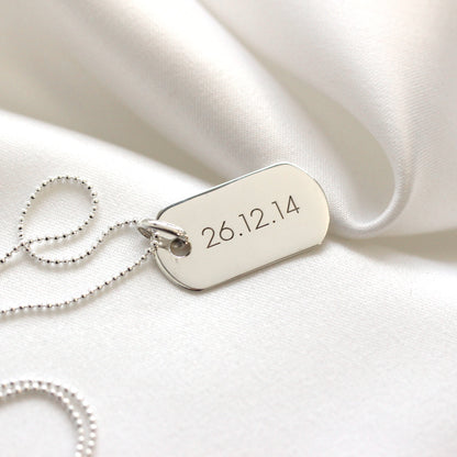 Collier avec pendentif en argent sterling avec plaque d'identité gravée