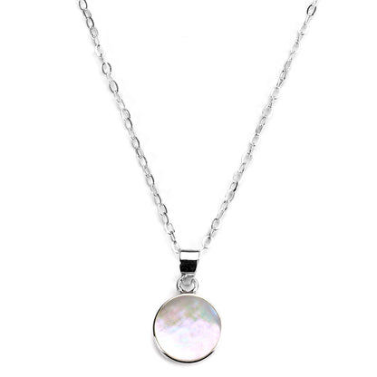 Collier avec pendentif rond plat de 10 mm en argent sterling et nacre
