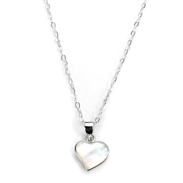 Collier avec pendentif en forme de cœur plat en argent sterling et nacre