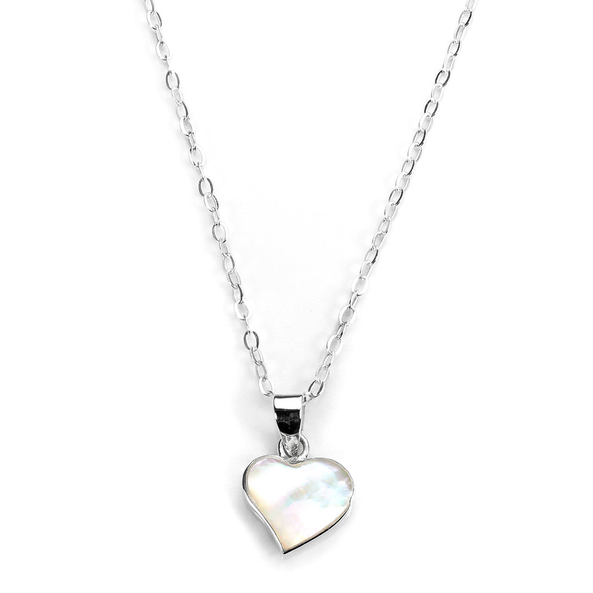 Collier avec pendentif en forme de cœur plat en argent sterling et nacre