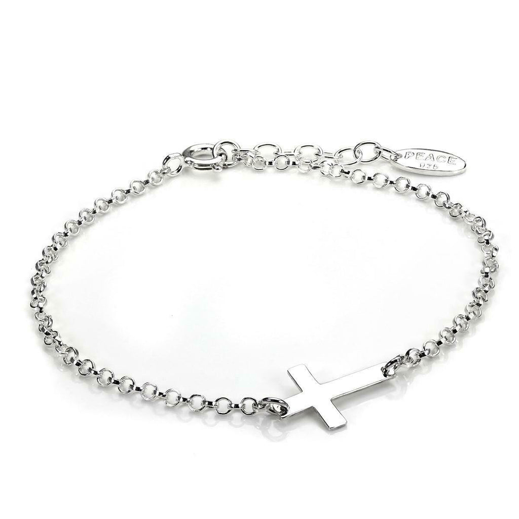 Bracelet réglable en argent sterling avec chaîne rolo et breloque croix