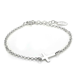 Bracelet réglable en argent sterling avec chaîne rolo et breloque croix