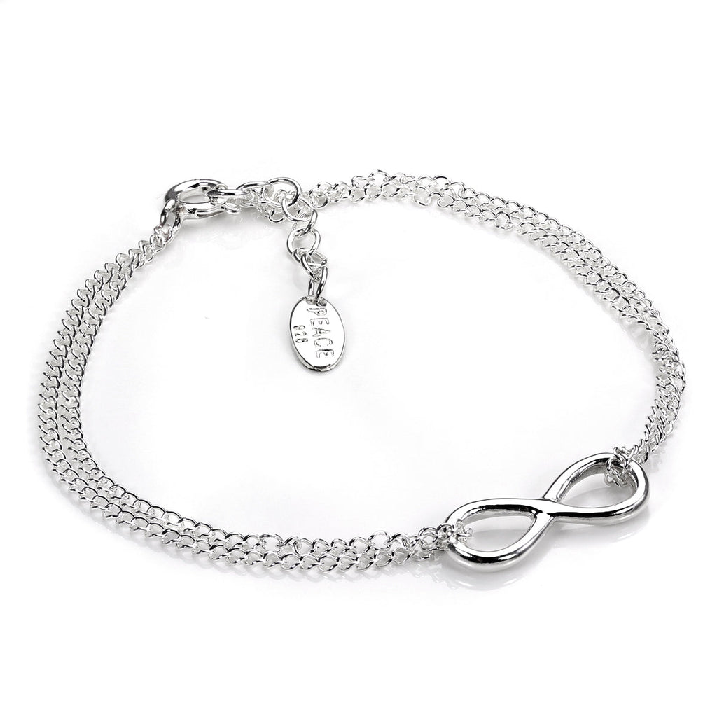Bracelet réglable en argent sterling avec chaîne rolo et grand pendentif infini