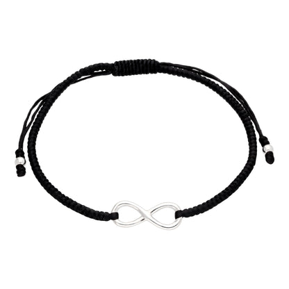 Bracelet en macramé avec cordon noir et boucle infinie en argent sterling