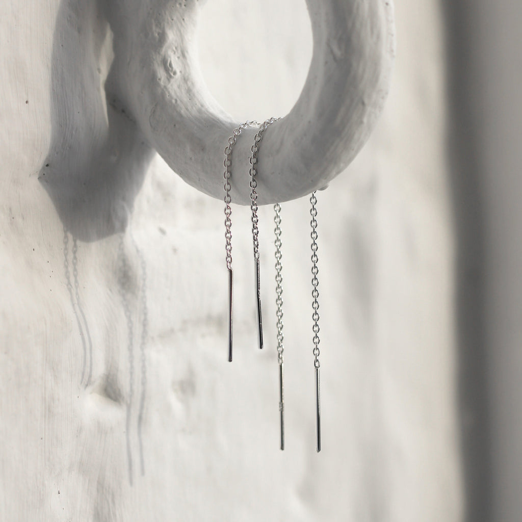 Boucles d'oreilles longues en argent sterling avec chaîne Belcher