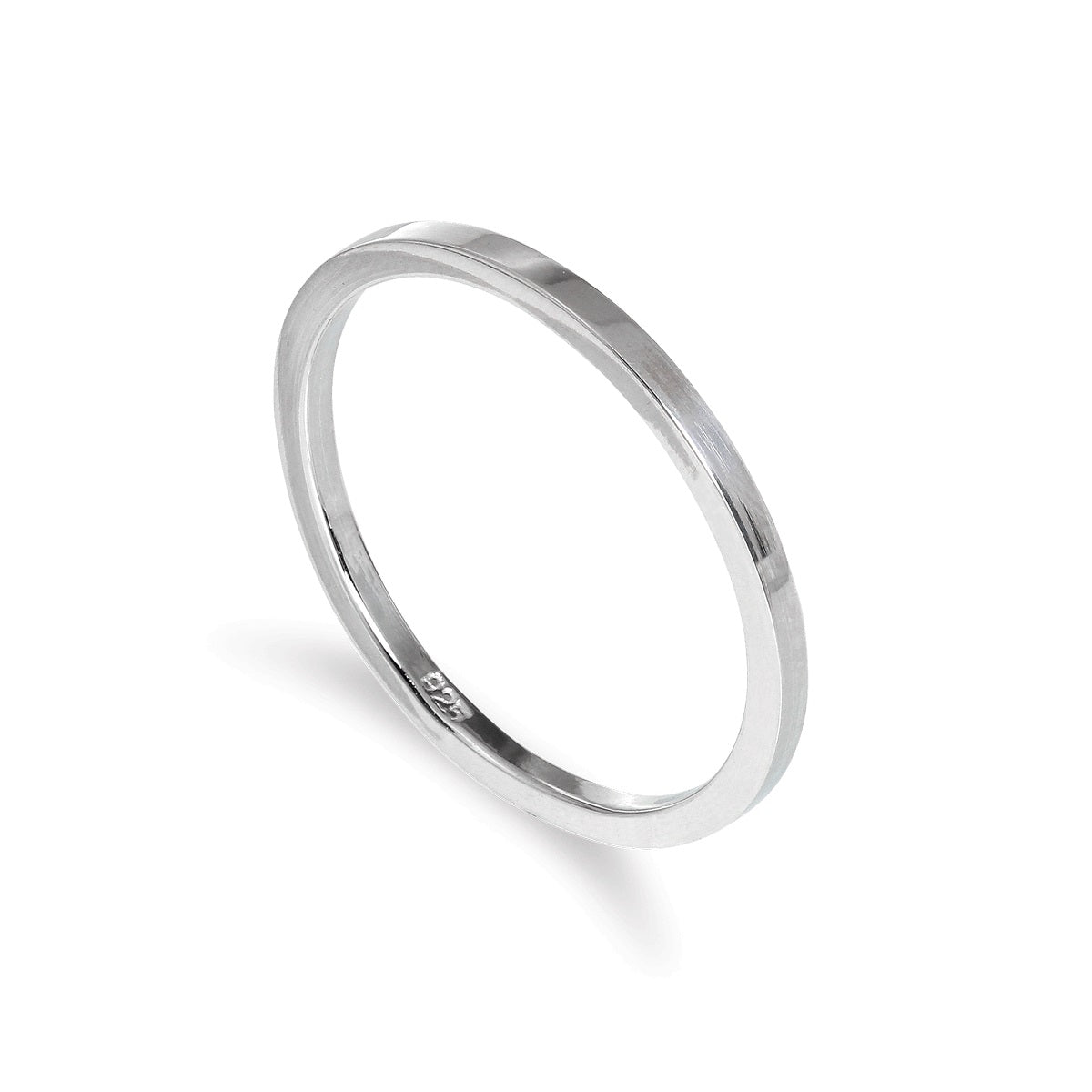 Bague empilable en argent sterling uni de 2 mm, taille 48 - 62,5