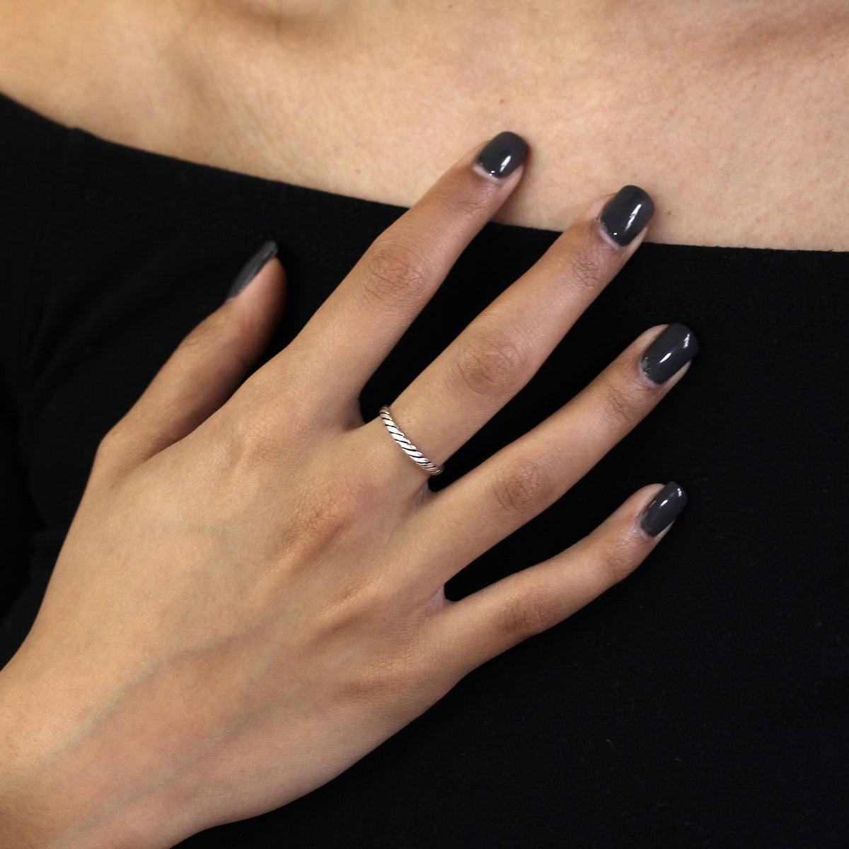 Bague empilable en argent sterling à motif torsadé de 2 mm, taille 48 - 62,5