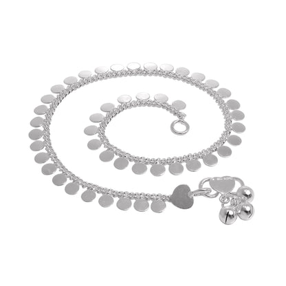 Bracelet de cheville en argent sterling avec breloques en forme de disque rond