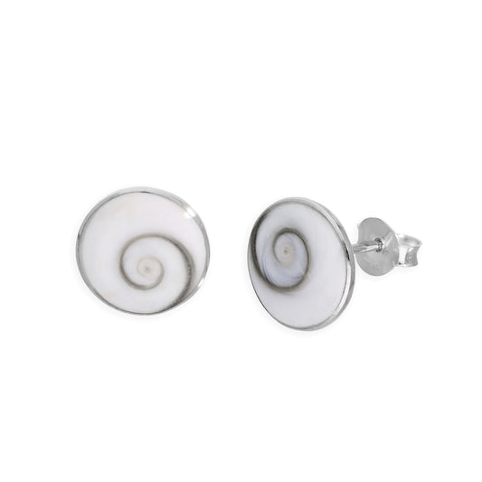 Boucles d'oreilles à tige en argent sterling et émail blanc en forme de coquillage tourbillonnant