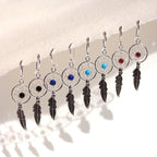 Boucles d'oreilles pendantes en argent sterling avec attrape-rêves, agate, turquoise, grenat, lapis-lazuli