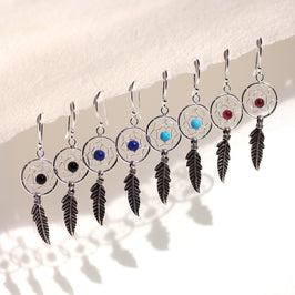 Boucles d'oreilles pendantes en argent sterling avec attrape-rêves, agate, turquoise, grenat, lapis-lazuli
