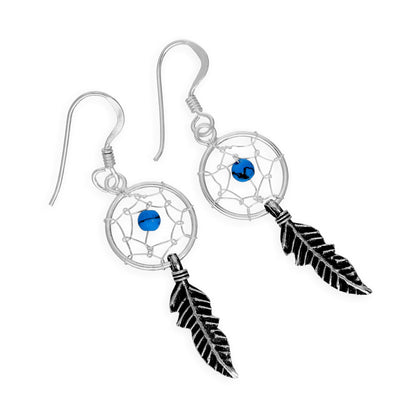 Boucles d'oreilles pendantes en argent sterling avec attrape-rêves, agate, turquoise, grenat, lapis-lazuli