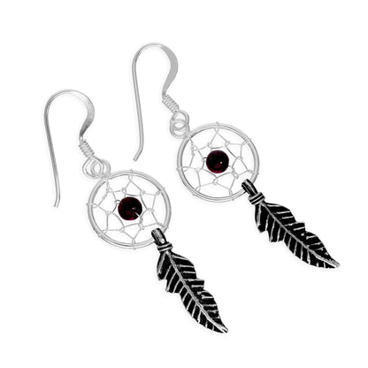 Boucles d'oreilles pendantes en argent sterling avec attrape-rêves, agate, turquoise, grenat, lapis-lazuli