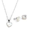 Ensemble de boucles d'oreilles et pendentif en forme de cœur en argent sterling et nacre