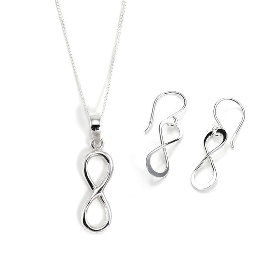 Ensemble de boucles d'oreilles et collier en argent sterling avec boucle infinie