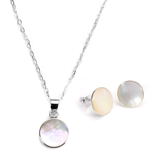 Ensemble de boucles d'oreilles et pendentif en argent sterling et nacre