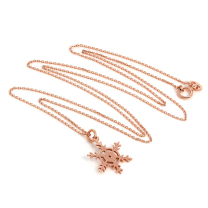 Collier flocon de neige d'hiver en or rose 9 carats sur chaîne de 40 à 50 cm
