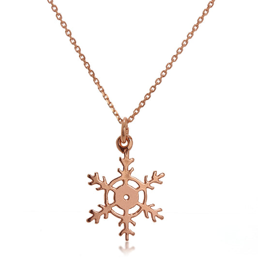 Collier flocon de neige d'hiver en or rose 9 carats sur chaîne de 40 à 50 cm
