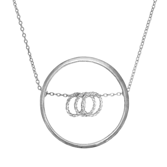 Pendentif triple anneau Karma Moments en argent sterling sur chaîne Belcher 16-22 pouces