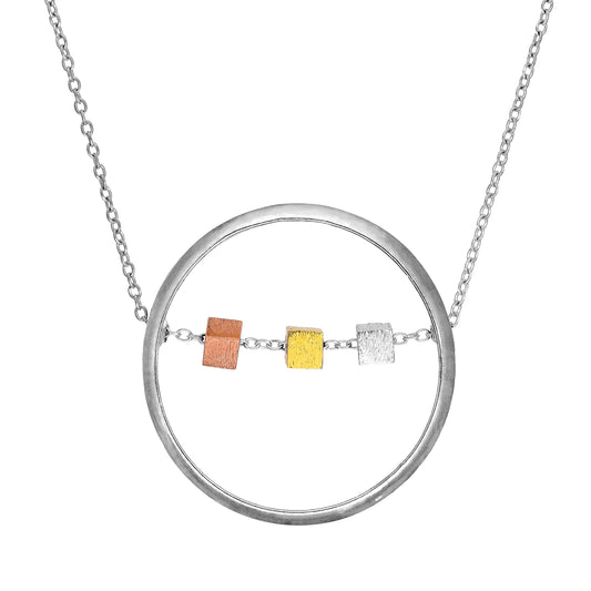 Collier pendentif en argent sterling avec perles cubiques et anneau Karma Moments de 40 à 55 cm