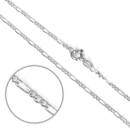 Chaîne Figaro en argent sterling taille diamant de 14 à 24 pouces