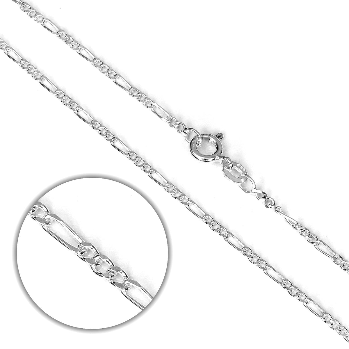 Chaîne Figaro en argent sterling taille diamant de 35 à 60 cm