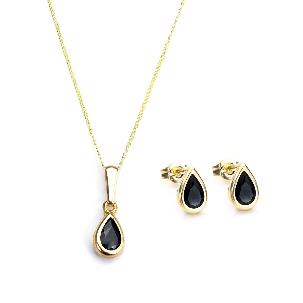 Ensemble pendentif et boucles d'oreilles à tige en or 9 carats et pierre de naissance de septembre