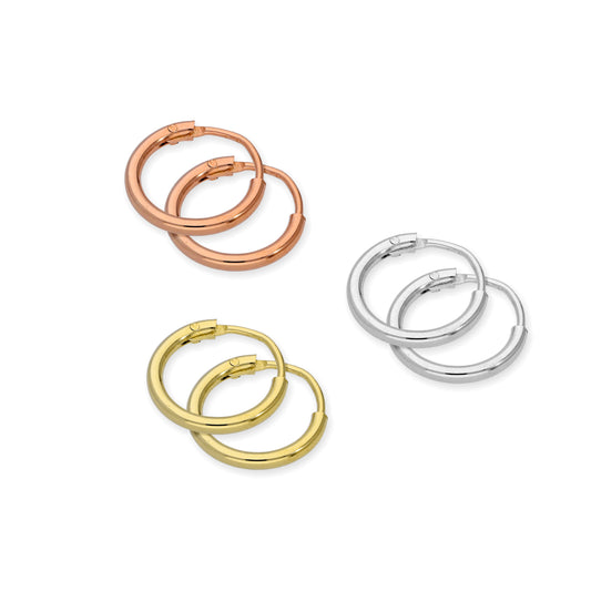 Boucles d'oreilles créoles dormeuses en argent sterling de 10 mm - Trois couleurs