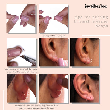 Boucles d'oreilles créoles dormeuses en argent sterling de 10 mm - Trois couleurs