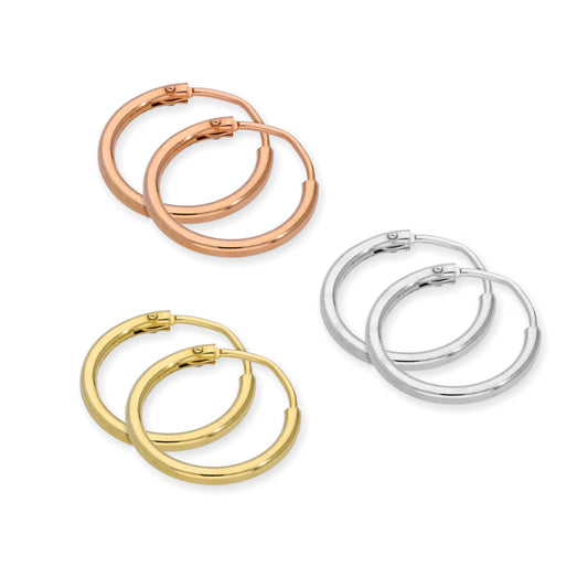 Boucles d'oreilles créoles dormeuses en argent sterling de 12 mm - Trois couleurs