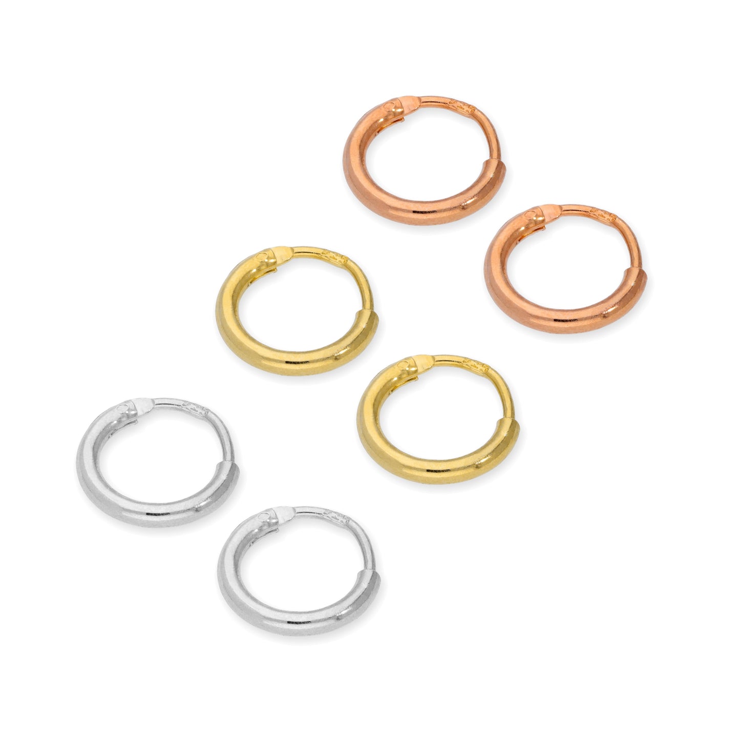 Boucles d'oreilles créoles dormeuses en argent sterling de 8 mm - Trois couleurs
