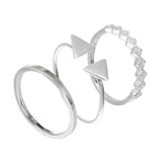 Ensemble de bagues empilables géométriques carrées en argent sterling avec triangles et zircones cubiques