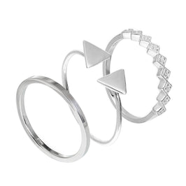 Ensemble de bagues empilables géométriques carrées en argent sterling avec triangles et zircones cubiques