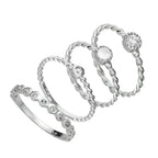 Ensemble de bagues empilables en argent sterling, torsadées et perlées en oxyde de zirconium transparent