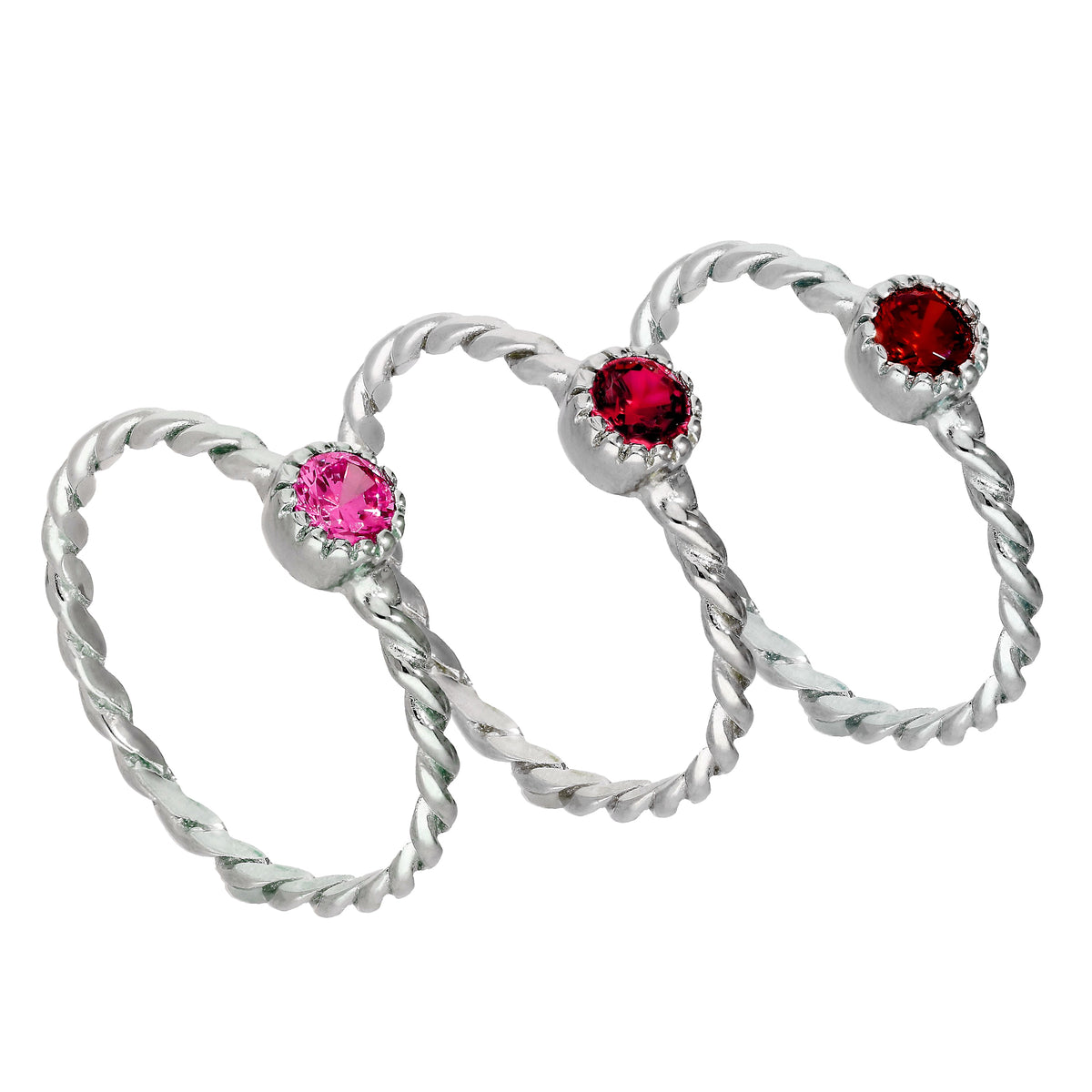 Ensemble de bagues empilables en argent sterling avec zircones cubiques roses torsadées