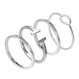Ensemble de bagues empilables géométriques ovales et à barres unies en argent sterling