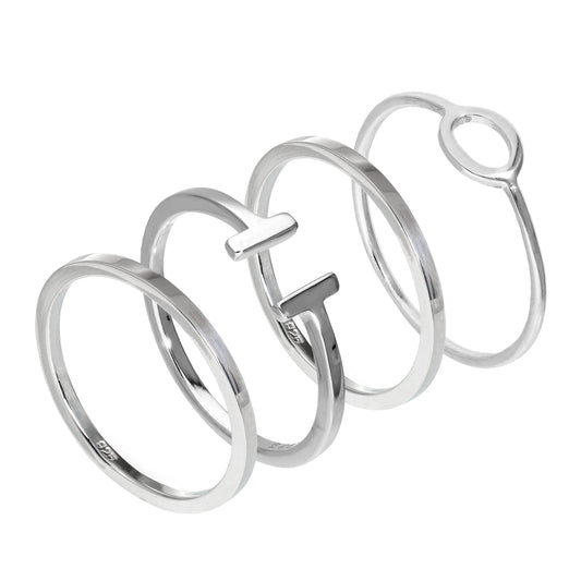 Ensemble de bagues empilables géométriques ovales et à barres unies en argent sterling