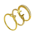Ensemble de bagues empilables en argent sterling plaqué or avec barre et zircone cubique