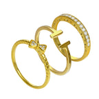 Ensemble de bagues empilables en argent sterling plaqué or avec barre et zircone cubique