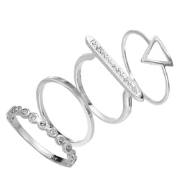 Ensemble de bagues empilables en argent sterling avec triangles et barres géométriques en oxyde de zirconium