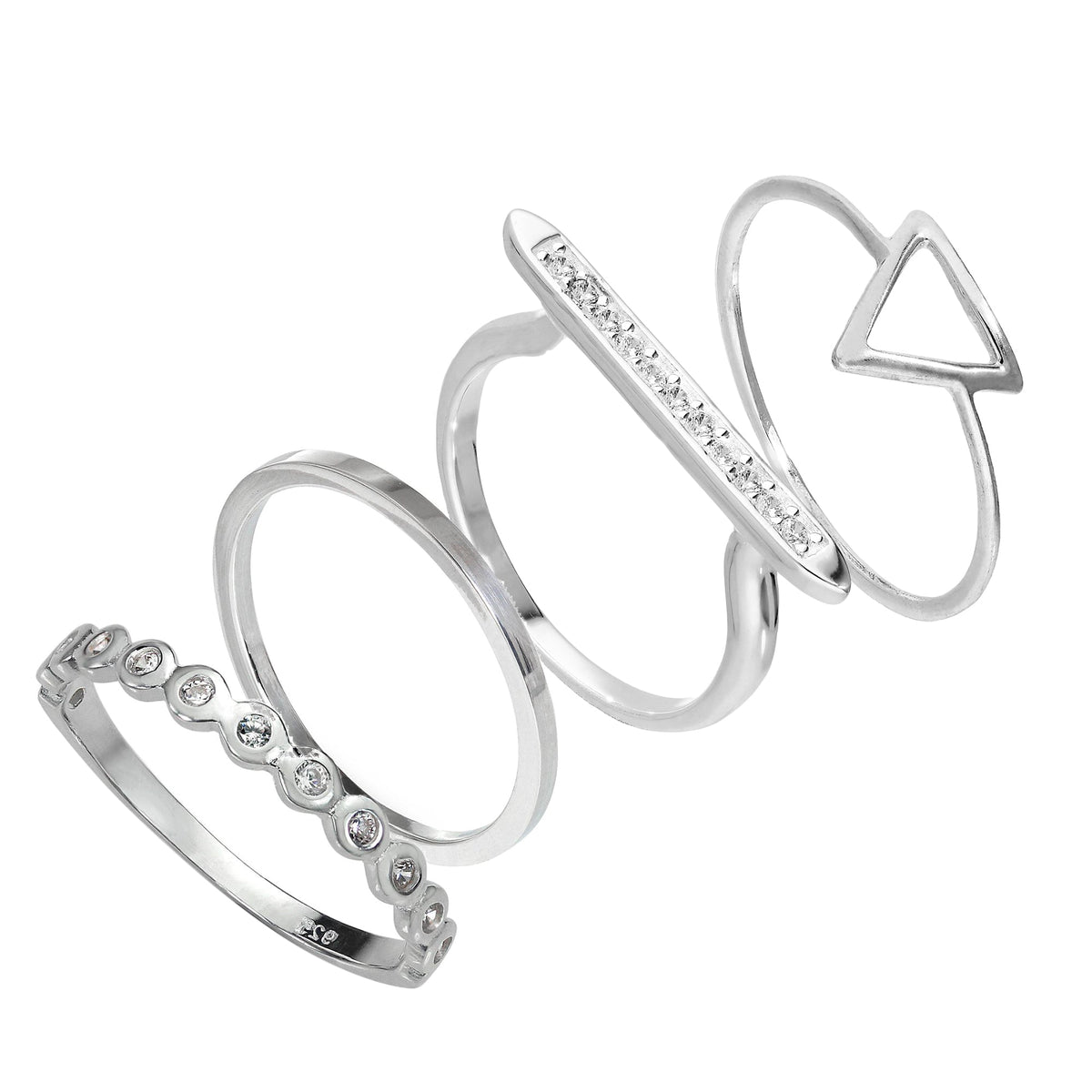 Ensemble de bagues empilables en argent sterling avec triangles et barres géométriques en oxyde de zirconium
