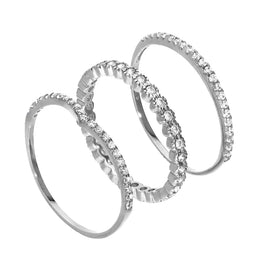 Ensemble de bagues empilables en or blanc 9 carats avec motif Wishbone et zircone cubique scintillante