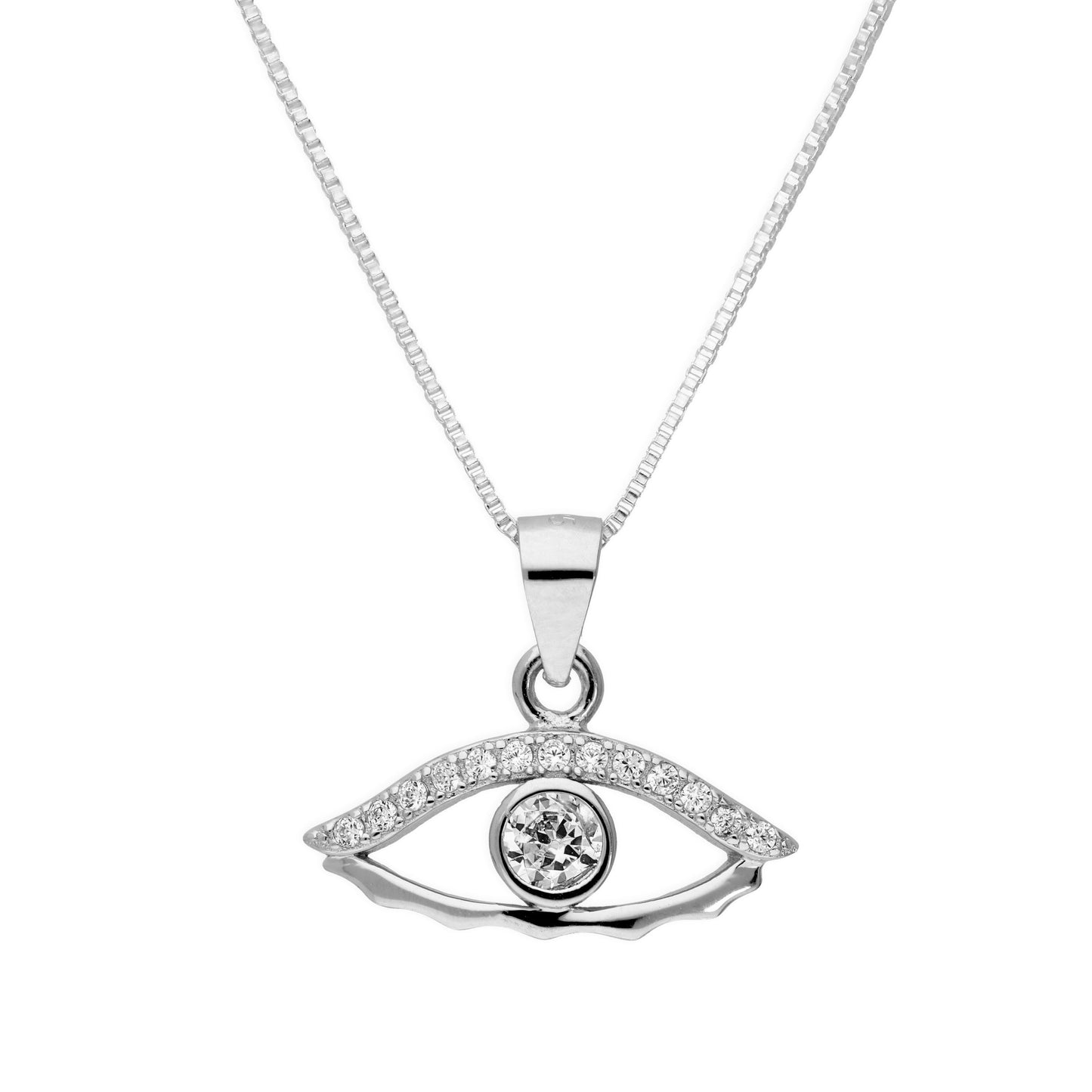Collier avec pendentif en argent sterling et cristal CZ transparent contre le mauvais œil, 40 à 55 cm