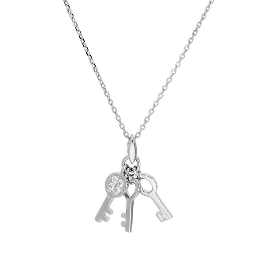 Collier trois clés en argent sterling et cristal CZ transparent