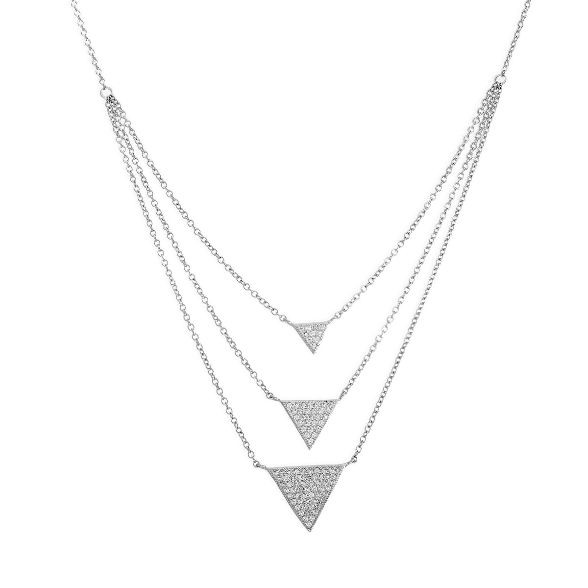 Collier triple triangle en argent sterling et cristal CZ transparent