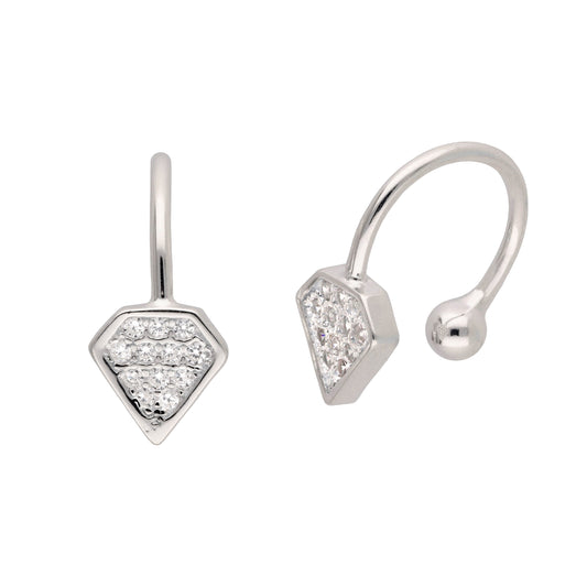 Boucles d'oreilles en argent sterling et cristal CZ transparent en forme de diamant