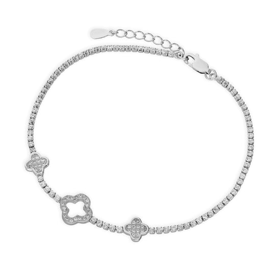 Bracelet en argent sterling et cristal CZ transparent en forme de fleur