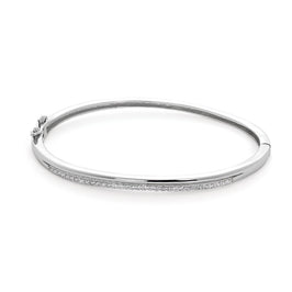 Bracelet jonc ovale à charnière en argent sterling et cristal CZ transparent