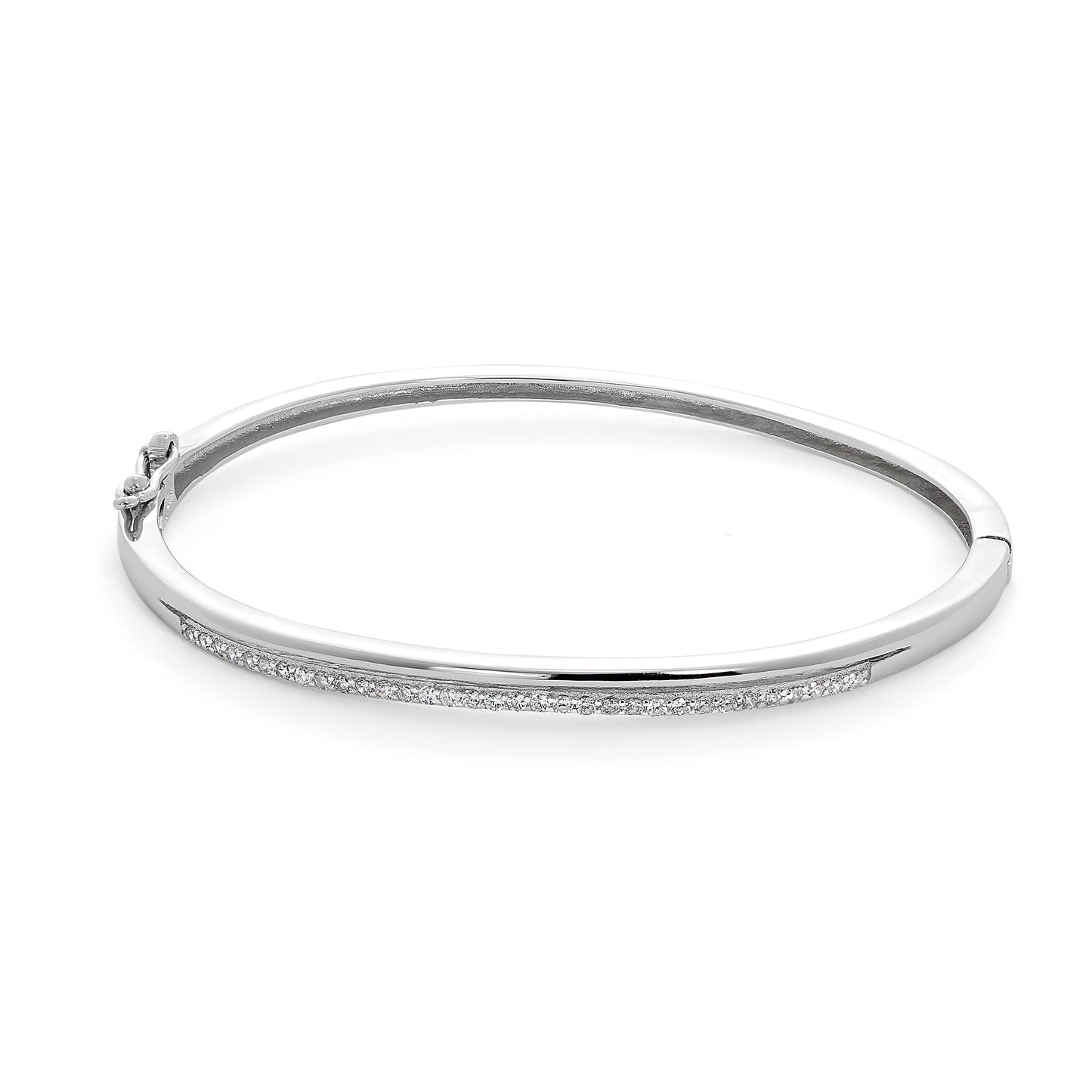 Bracelet jonc ovale à charnière en argent sterling et cristal CZ transparent